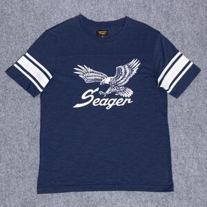 Seager Riggins Eagle Crew Tee Navy Blue Slub Cotton T-Shirt Medium Varsity Retro